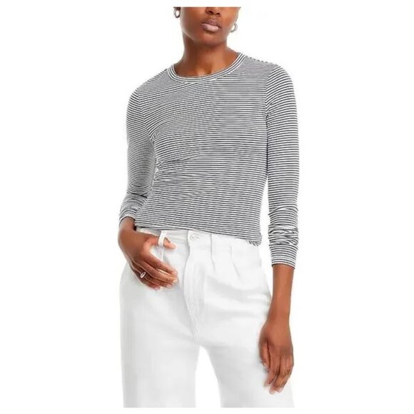 Rag & Bone Luca Stripe Long Sleeve Stretch Black White T-Shirt - Picture 1 of 13